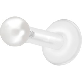 PIERCINGLINE PTFE Labret with Internal Thread Titanium Attachment Synthetic Pearl Piercing Lip Nose Ear Helix Tragus Medusa Choice of Colours and Sizes, Titanium Faux Pearl PTFE Titanium Faux Pearl