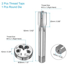 QUARKZMAN 3 Piece Tap and Die Set Metric M15 x 1 Tap & Round Cutting Dies Tap & Die Set for Repair