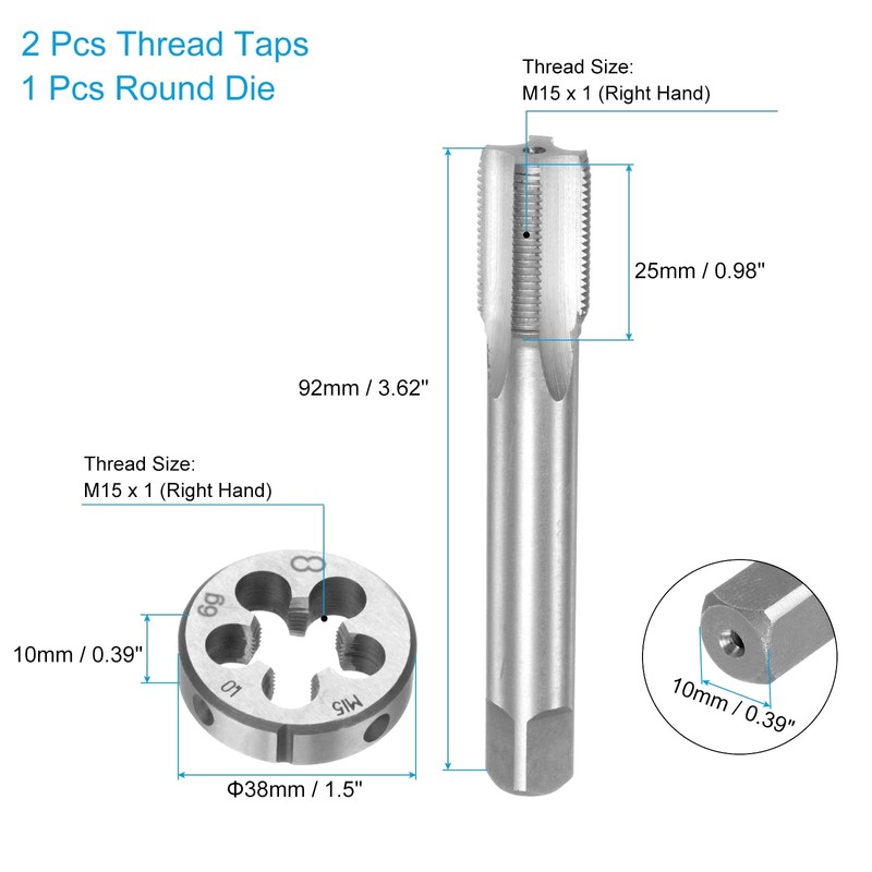 QUARKZMAN 3 Piece Tap and Die Set Metric M15 x