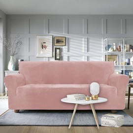 Ystyle Velvet Sofa Cover 1 Seater, Stretch Sofa Cover, Sofa Protector Non-Slip, Elastic Couch Cover, Sofa Cover with Armrests, Armchair Protector, Sofa Protection, Cat Armchair Cover, Pink