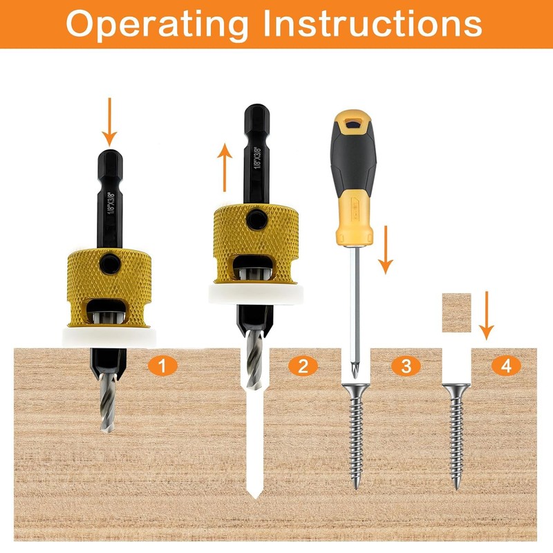 HEYOUTH Countersunk Drill Bit Wood, 3 Pieces, Drill Countersink with