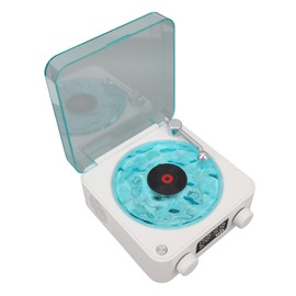 Night Light Bluetooth Speaker, Portable Vintage Record Player Bluetooth Speaker, 4 Modes Stereo Speaker with Clock and Soft Night Light for Home Bedroom (White)