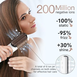 webeauty Glättbürste Kabellos, 200 Millionen Negative Ionen Glättungsbürste, Wiederaufladbare Haarglätter Bürste, Tragbare Mini Glättbürste mit Typ C Ladekabel für Reise, Weiß