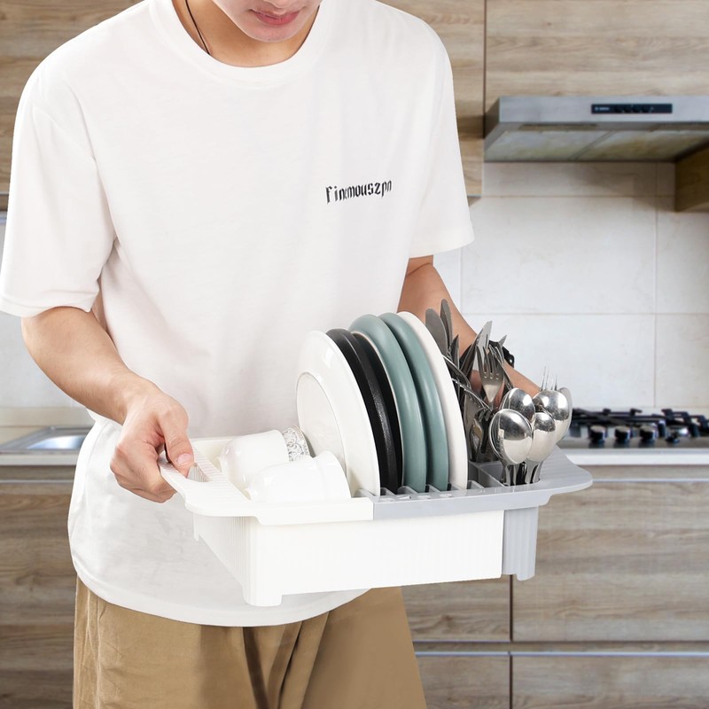 Nesmilers 1-Pack Plastic Adjustable Dish Drainer, Expandable Dish Drying Racks