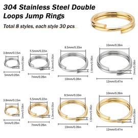 SUNNYCLUE 1 Box 240pcs Double Loop Jump Rings Metal Split Rings 304 Stainless Steel Open Jump Ring Split Jump Rings Linking Ring for Jewelry Making Accessories DIY Earrings Bracelet Necklace Craft
