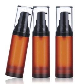 RONRONS Airless Pump Bottles, 1 oz Travel Bottles Small Pump Bottle Dispenser Brown Leakproof Cosmetic Containers for Foundation Lotion Shampoo 30ml (3 Pieces)