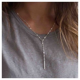 W WEILIRIAN Lace Chain Y Lariat Necklace Bar Drop Necklace Chain Gold Y Necklace Lace Chain Y Necklace Minimal Everyday Necklace Jewellery for Women and Girls