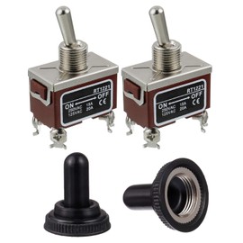 BOJACK RT1221 Toggle Switch 125V 20A 250V 15A DPDT ON - OFF 4 terminal pin Rocker Switch with Metal Waterproof Cap (Pack of 2 pcs)