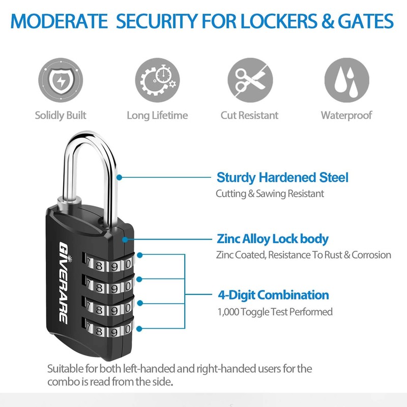 GIVERARE 4 Pack Combination Lock, 4-Digit Padlock Keyless, Resettable Luggage