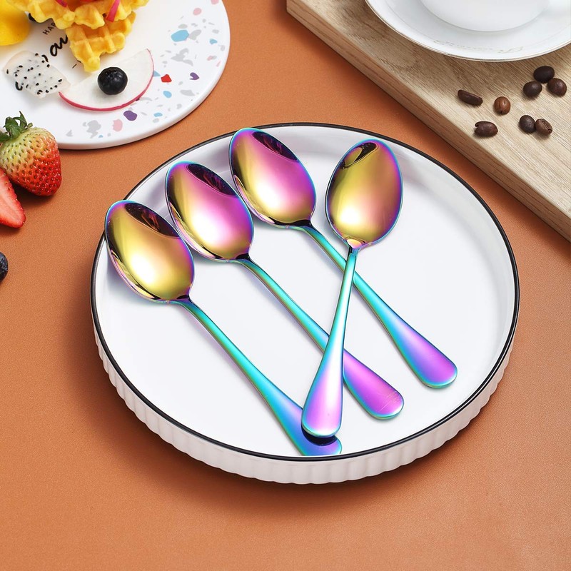 Rainbow Teaspoons 6.5" Set of 4, Berglander Stainless Steel Titanium