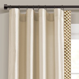 Lush Decor Luxury Mid Century Geo Faux Silk Jacquard Border Window Curtain Panel (Single), 84" L x 52" W, Neutral & Brown
