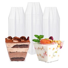 NZVCN 100 Pcs 4oz Mini Dessert Cups Clear Square Dessert Bowls Small Plastic Parfait Cups Appetizer Cups for Wedding Party