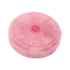 Portable Lock Weekly Pill Organizer 7 Day Pills Container, Round Pill Case Travel Friendly, Daily Week Pill Reminder Case, BPA-Free Vitamin, Supplement, Fish Oil, Medication Planner (Pink)