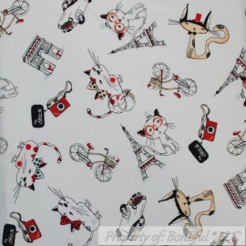 Timeless Treasures BonEful Fabric FQ Cotton Quilt White B&W Black Brown Red Eiffel Tower Kitty Cat