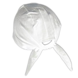 Cotton Durag Biker Skull Cap Bandana with Tie Back Strings Patka Style (White)