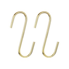sourcing map S Hanging Hooks, 5inch(120mm) Extra Long Steel Hanger, Indoor Outdoor Uses for Garden, Bathroom, Closet, Workshop, Kitchen, Gold Tone, 2Pcs