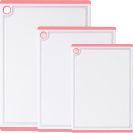 Plastic Cutting Boards for Kitchen, 3-Piece Large Cutting Board Set Dishwasher Safe Chopping Boards with Non-slip Feet and Juice Grooves, Pink, Kikcoin