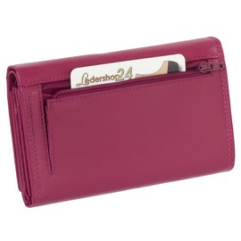 Ledershop24 Women's Leather Purse Long Various Colours Gift Set + Exclusive Keyring, Pink, Modern