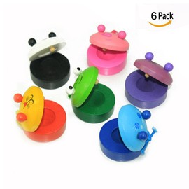 OFKPO Pack of 6 Cartoon Animals Castanets Made of Wood, Baby Learning Musical Instruments Toy