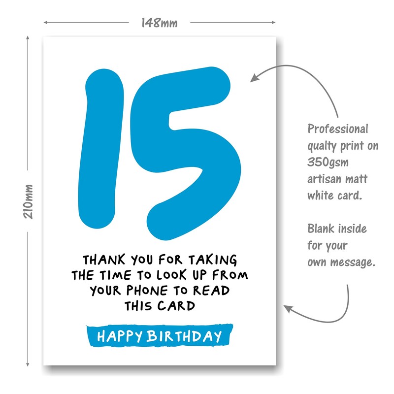 15th Birthday Card - Funny Joke for 15 Year Old