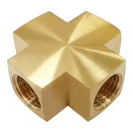 Midanya 1/4 x 1/4 x 1/4 x 1/4 Inch NPT Female Thread Adapter Cross Pipe Fitting Barstock Cross 4 Way Connector Brass Pipe Fittings(1-pack)