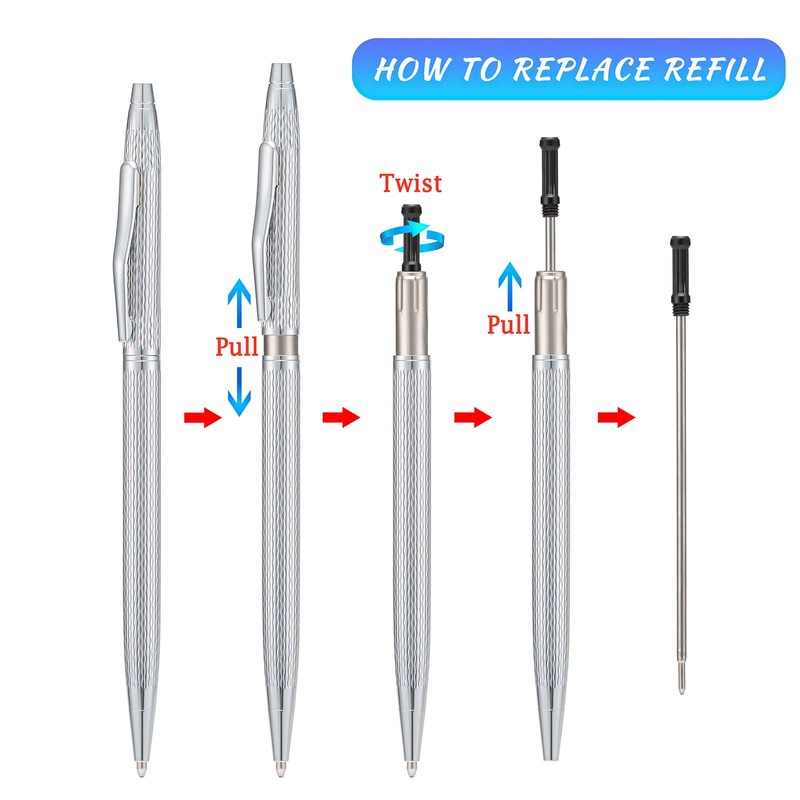 Wikult 6 Pack Silver Slim Metal Ballpoint Pen, 1mm Medium