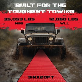 GearAmerica Heavy Duty 3"x20' Tow & Winch Strap - Tree Saver with 35,053 lb Break Strength - Offroad Recovery Rope, Weather Resistant - Triple Reinforced Loops (Red) - Tow Strap