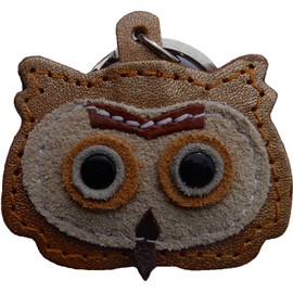 Real Leather Keychain Featuring Owl Pendant, approx. 5 x 5 cm, medium, Gold