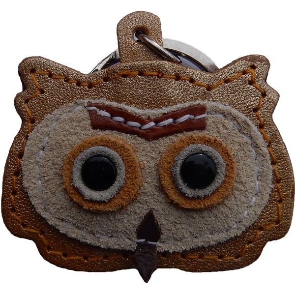 Real Leather Keychain Featuring Owl Pendant, approx. 5 x 5