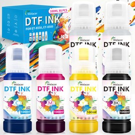 Welacer Upgraded Auto-Fill DTF Ink for ET-8550, ET-8500, 100mlx6 Heat Transfer Ink Conversion Kit, High Density Pigment Ink - Compatible with All DTF Films&Printers(Anti-UV, ICC-Free)