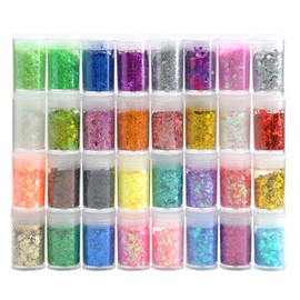 32-Piece Craft Glitter, Glitter Powder Set, Fine Glitter Powder and Chunky Glitter DIY Crafts, Glitter, Body Nails, Glitter for Epoxy Resin Decoration, Cards, Paper, Masquerade, Nail Art