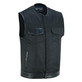 Daniel Smart Men’s Vest - Black Textile Material with Leather Trimming Motorcycle Men vest with Concealment Carry Pocket (4X-Large)