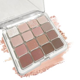 16-Color Matte & Glitter Eyeshadow Palette – Soft Pink & Brown Tones – Long Lasting Waterproof Blendable Pressed Powder Natural to Smokey Eye Makeup for Women（02）