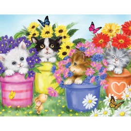 Bits and Pieces - 50 Piece Jigsaw Puzzle for Seniors - 15" x 19" - Cats in Flower Pots - 50 pc Large Lettered Pieces Cats Kittens Spring Jigsaw