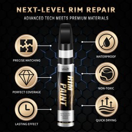 Matte Black Rim Touch Up Paint, Efficient Wheel Paint Pen for Metal, Also Match Flat Black, Quick and Easy Repair Curb Rash, Car, Faucet and More, Universal and Color Accurate, Long lasting