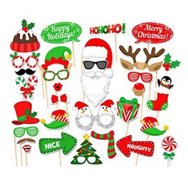 BinaryABC Christmas Party Photo Booth Props Kit for Party Decoration 32Pcs/Set