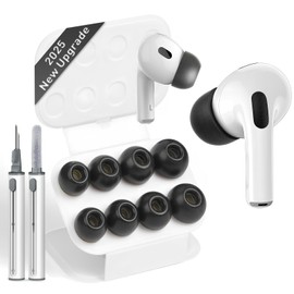Vsagier Memory Foam Ear Tips for AirPods Pro 1st & 2nd Gen, No Silicone Eartips Pain, Better Noise Cancellation, Replacement Buds with 3 in 1 Cleaner Kit and Fit in Charging Case (Black, XS/S/M/L)