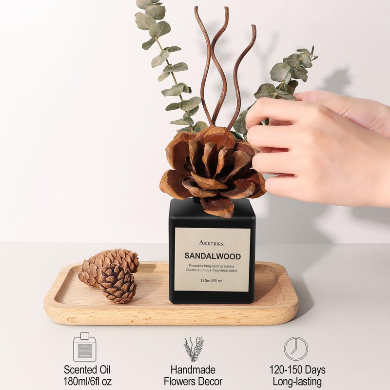 Aeeteek Reed Diffuser Set, Sandalwood & Cedarwood Scented Oil with