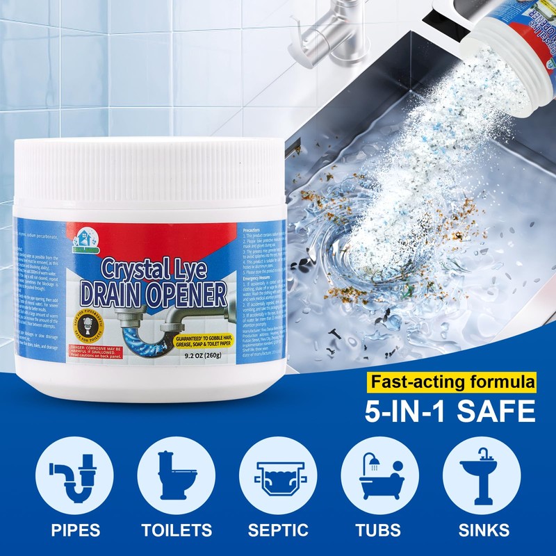 BELL BIRD Drain Opener,Powerful Unclogging,Crystal lye, Sodium hydroxide, Unclog drains,