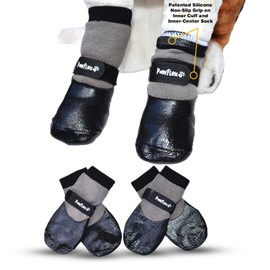 Double Dipped Waterproof Dog Socks | PawFlex Comfy Pawz Soft Indoor/Outdoor Dog Booties with Rubberized Bottom| Non-Slip Silicone Grip at Inner Cuff for No Twisting or Sliding Off| Adjustable Strap