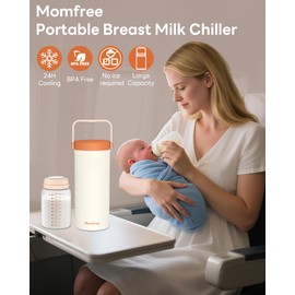 Momfree 22oz Portable Breast Milk Cooler for Breastmilk Storage, Liquid Gold Saver 360° Cooling Keeps Milk Fresh for 24 Hours, Larger Capacity Breastmilk Chiller with 2pcs Bottles for Outdoor Mom