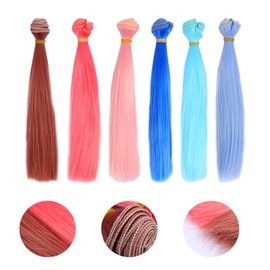 Toddmomy Doll Hair Wefts 6Pcs Doll Wig Doll Straight Hair Doll Hair Extensions Doll Making Arts Supplies DIY Doll Hair Crafts Accessories