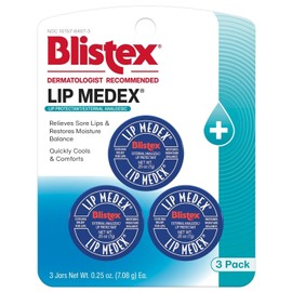 Blistex Lip Medex, 0.25 onzas, alivio medicado con enfriamiento inmediato, calma y protege, hidratación avanzada, restaura el equilibrio de humedad saludable en los labios, 3 unidades, 1 paquete