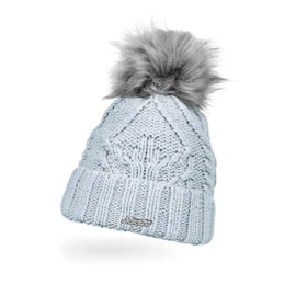 Neverless® Women's Knitted Hat Lined Envelope Fleece Lining Fur Pom Faux Fur Winter Hat Cable Knit Bobble Hat, 11400 Light Blue, Unit size