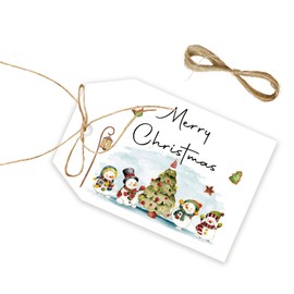 50pcs Christmas Thank You Tags, Snowman Gift Tag with String for Holiday Party, Snow Much Thank You Paper Tags for Christmas Holiday/Winter Party Favors