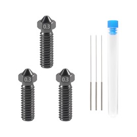 Aokin 3 Pcs 0.3mm 3D Printer Hardened Steel Nozzles for Volcano Nozzle and 3 Pcs 0.25mm Stainless Steel Nozzle Cleaning Needles for Anycubic Vyper, Kobra Max, Kobra Plus, 1.75mm Filament 3D Printer