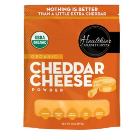 Healthier Comforts Organic Cheddar Cheese Powder | Gluten Free, Keto-Friendly, Non-GMO, Antibiotic & Hormone Free | Perfect for Popcorn Seasoning, Mac and Cheese, Pasta & Sauces (21 oz)