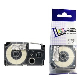 LM Tapes - Premium Compatible 12mm Black on Clear Label Tape for use in Casio KL60 / KL-60 EZ Label Printer