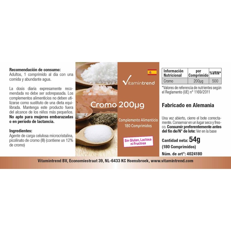 Chrome 200mcg - Chrome Picolinate - 180 Tablets - For