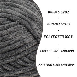 4 Packs Fluffy Chenille Yarn for Crocheting, Chunky Velvet Yarns for Crochet Amigurumi, Baby Yarn for Crocheting Soft Blanket, 349.9yds /14.1 oz Bulky Yarns for Crafts/Hats/Shoes/Socks (4 Dark Gray)